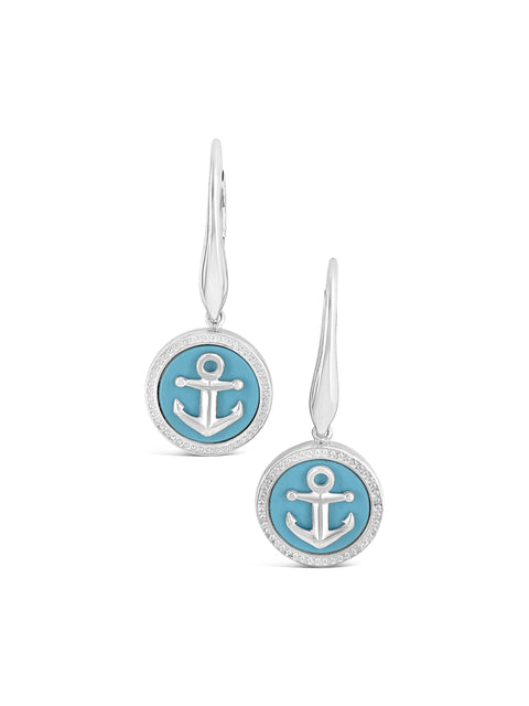 Sterling Silver Anchor / Turquoise Drop Earrings