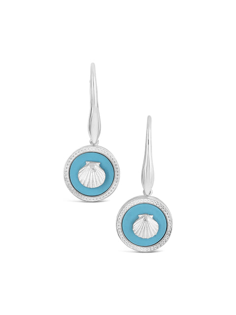 Sterling Silver Shell / Turquoise Drop Earrings