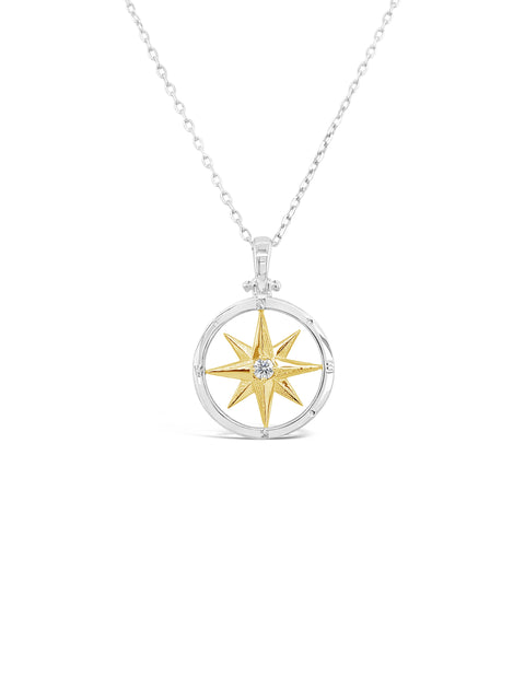 SS/14K Yellow Gold Compass Rose Diamond Pendant