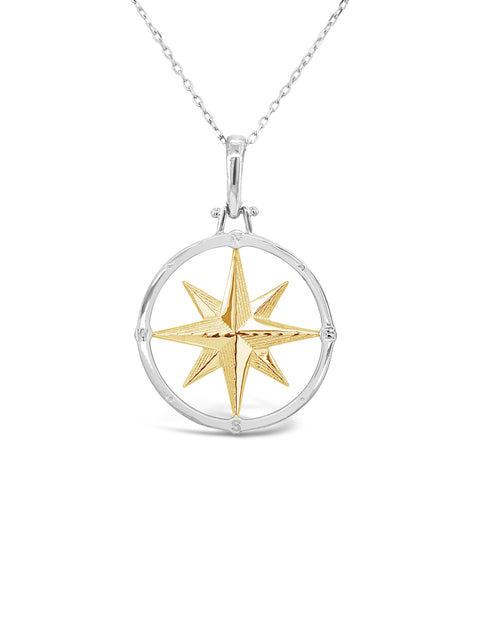 SS/14K Yellow Gold Compass Rose Pendant