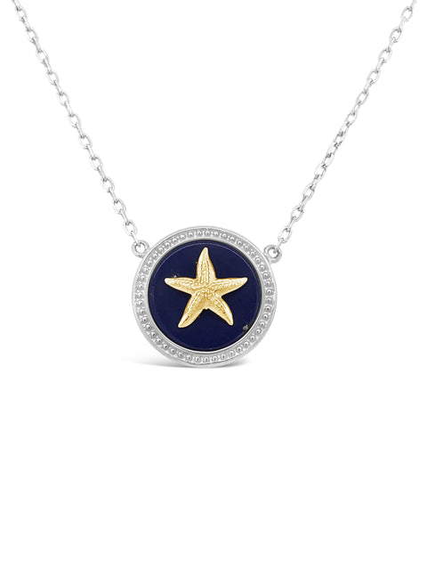 SS/14K Yellow Gold Starfish / Lapis Pendant