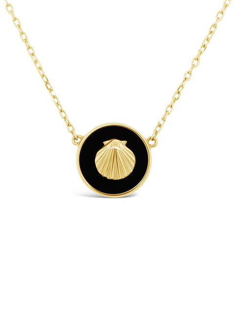 14K Yellow Gold Seashell / Black Onyx Pendant