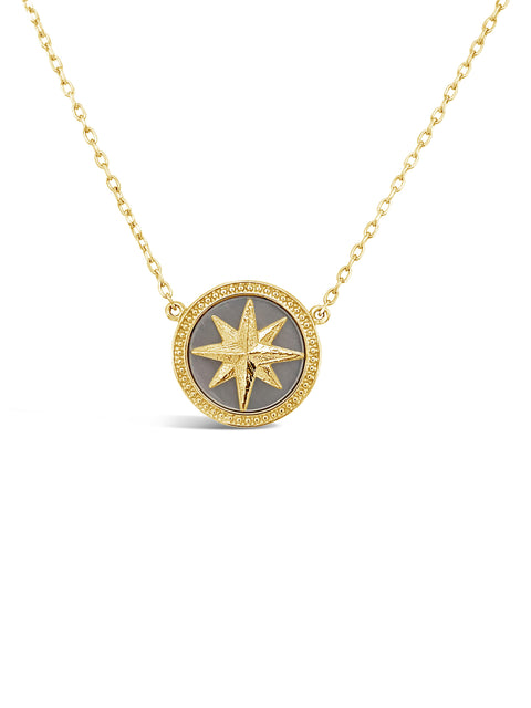 14K Yellow Gold Compass Rose / Mother of Pearl Pendant