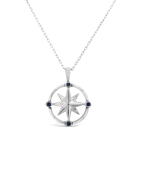 Sterling Silver / Blue Sapphire Compass Rose Pendant